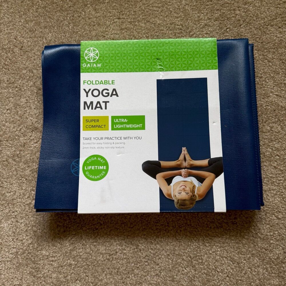 GAIAM Foldable Yoga Mat Compact Ultra Lightweight Practice Exercise Blue NWT